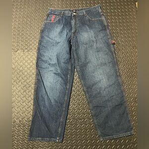 U.S. Polo Assn. Men's Relaxed Straight Dark Blue Jeans with Subtle Red Trim